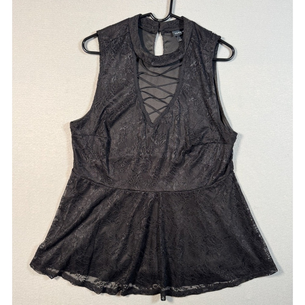 Torrid Women's Black Lace Lattice Peplum Sleeveless Top - Black - Size 2 - Nylon